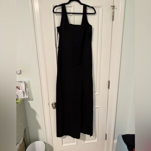 Portrait Square-neck Column Slit Dress In Black